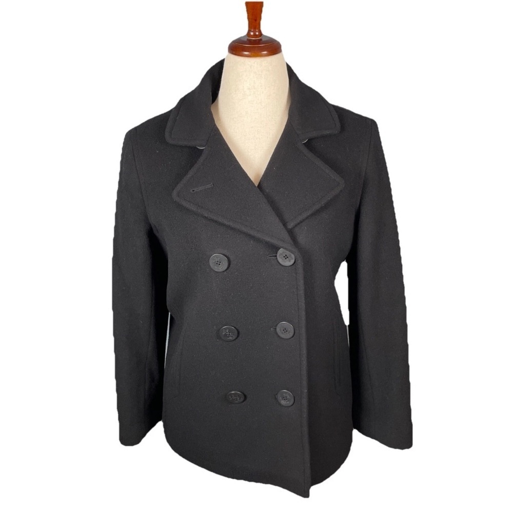 LL Bean Double Breasted Lambswool Peacoat Women’s Size 10 Petite Black Classic